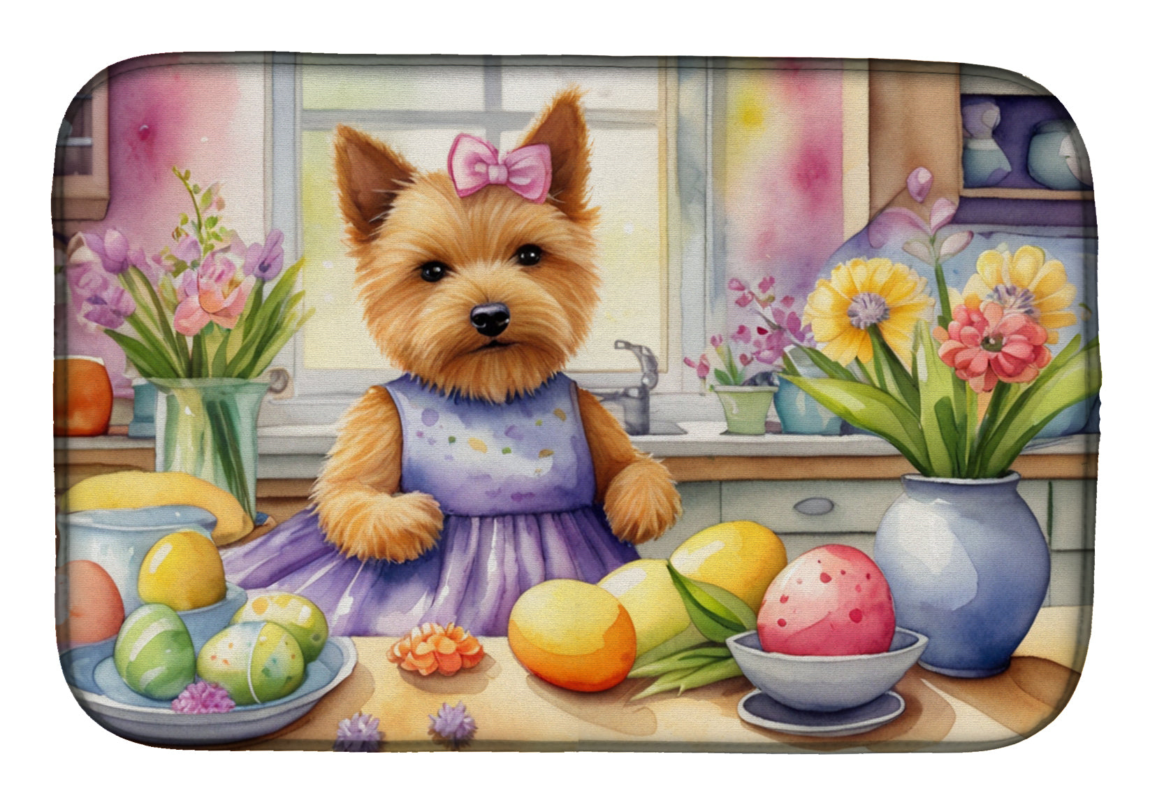 Decorating Easter Norwich Terrier Dish Drying Mat Absorbent Dish Drying Mat Pad for Kitchen Counter Dish Drainer Mat for Countertop, 14 x 21", Multicolor