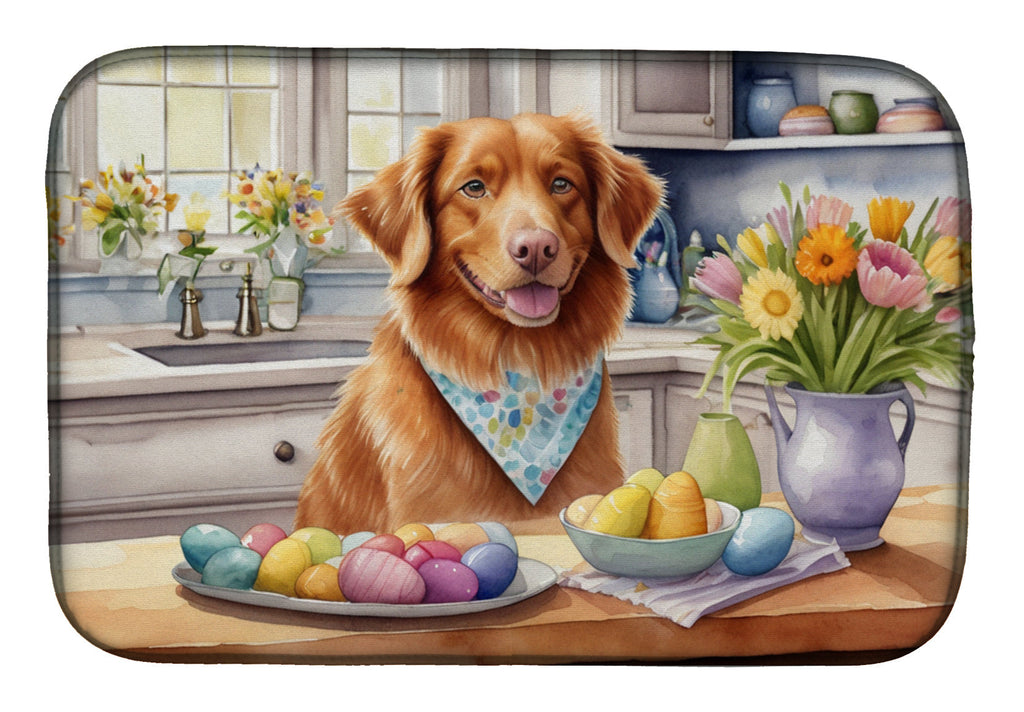 Decorating Easter Nova Scotia Duck Tolling Retriever Dish Drying Mat Absorbent Dish Drying Mat Pad for Kitchen Counter Dish Drainer Mat for Countertop, 14 x 21", Multicolor