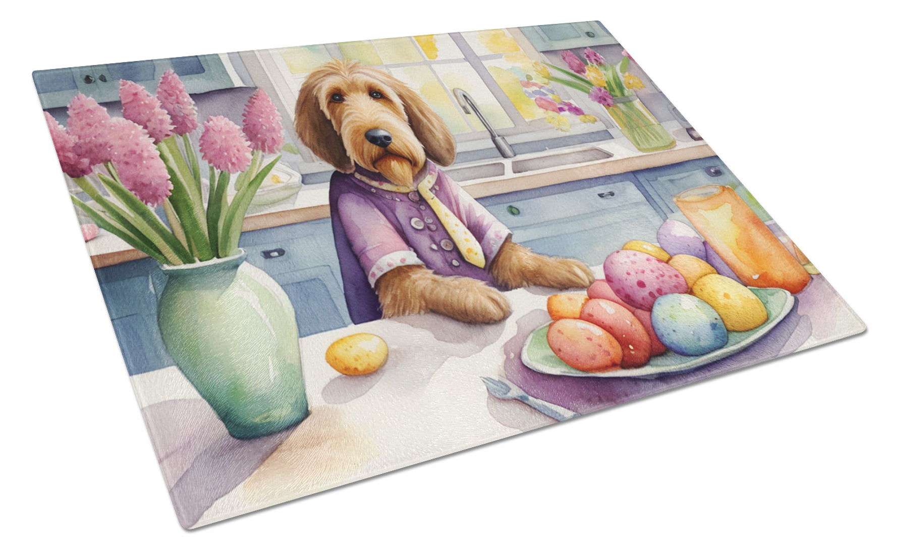 Decorating Easter Otterhound Cutting Board Tempered Glass Kitchen Cutting Surface, Heat Resistant Chopping, Non-Slip Feet, Food Prep & Serving