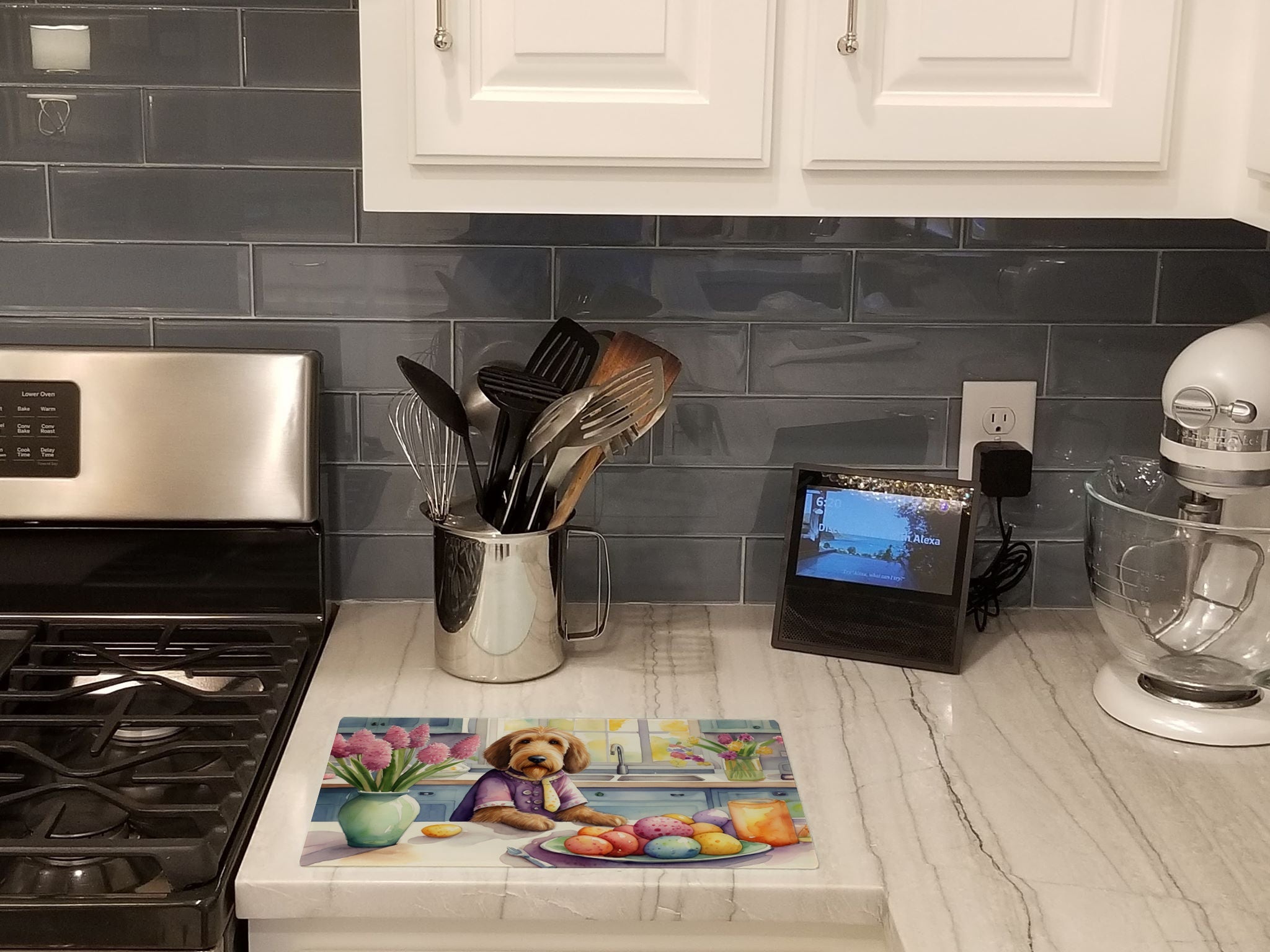 Decorating Easter Otterhound Cutting Board Tempered Glass Kitchen Cutting Surface, Heat Resistant Chopping, Non-Slip Feet, Food Prep & Serving