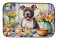 Decorating Easter Pit Bull Terrier Dish Drying Mat Absorbent Dish Drying Mat Pad for Kitchen Counter Dish Drainer Mat for Countertop, 14 x 21", Multicolor