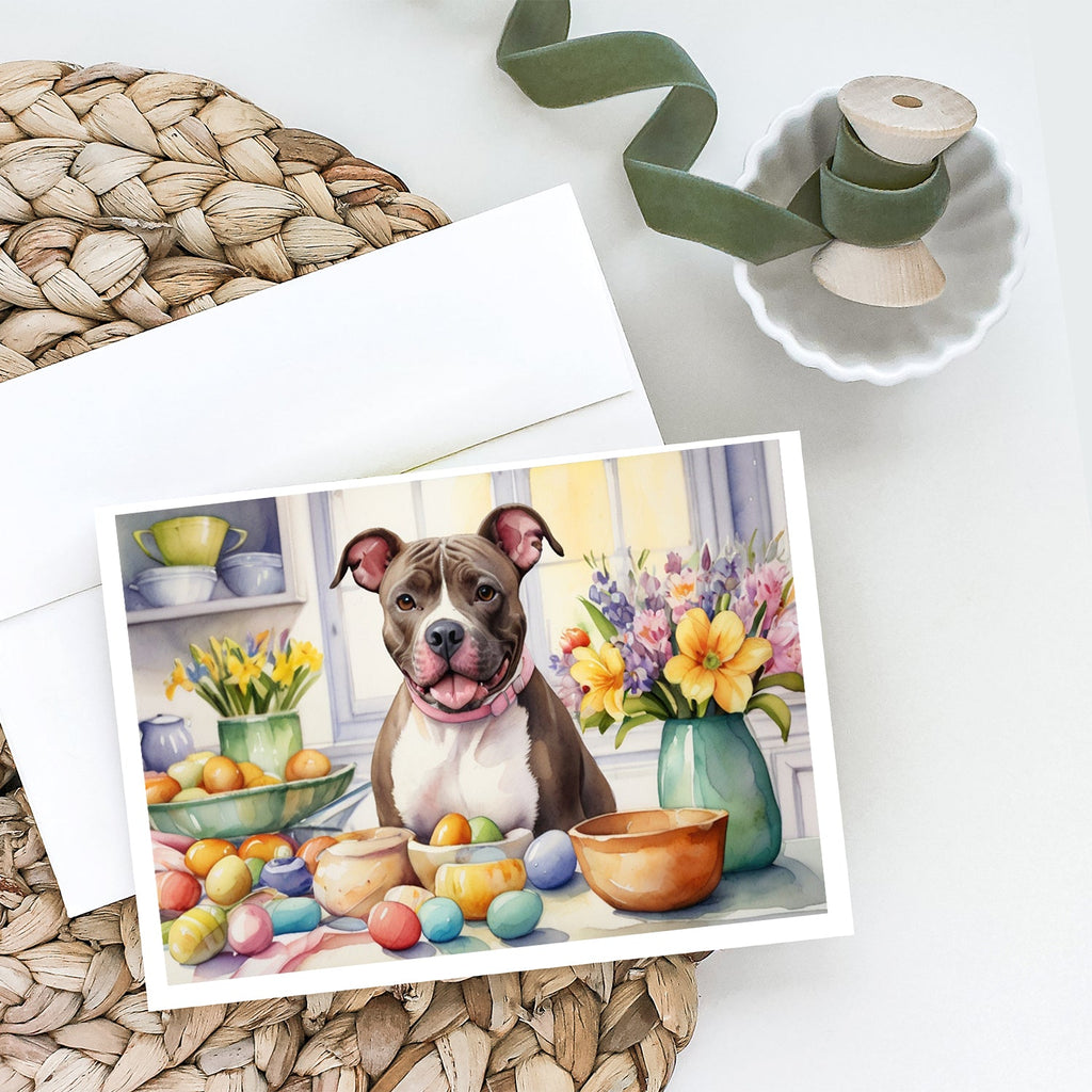 Decorating Easter Pit Bull Terrier Greeting Cards Pack of 8 Blank Cards with Envelopes Whimsical A7 Size 5x7