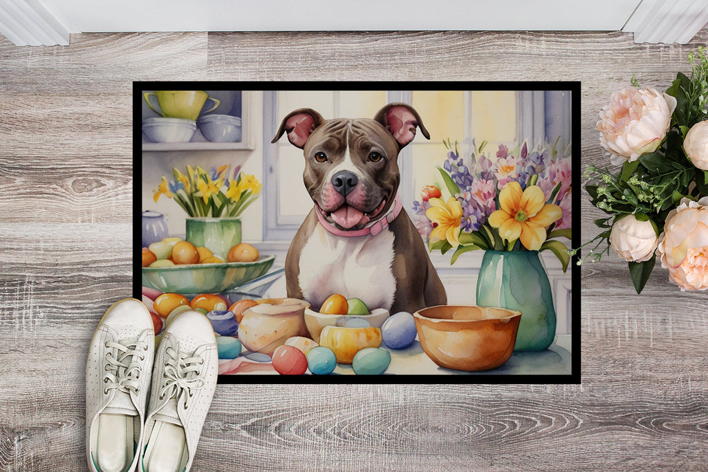 Decorating Easter Pit Bull Terrier Doormat Indoor Outdoor 18H X 27W Front Door Mat Rugs for Entryway, Non Slip Washable