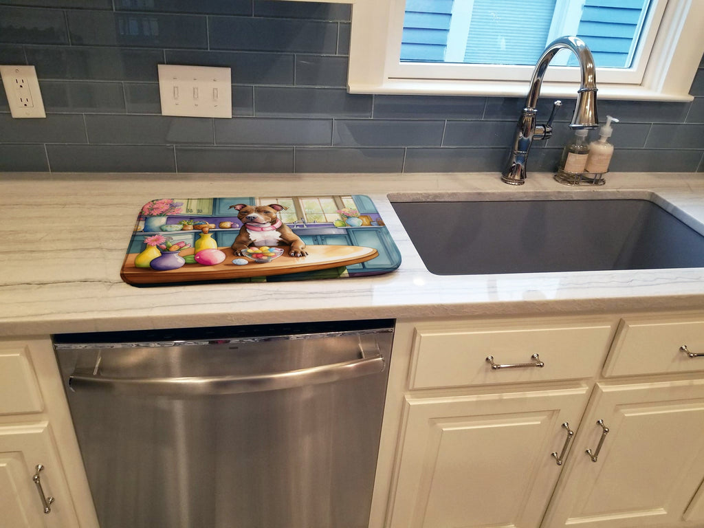 Decorating Easter Pit Bull Terrier Dish Drying Mat Absorbent Dish Drying Mat Pad for Kitchen Counter Dish Drainer Mat for Countertop, 14 x 21", Multicolor