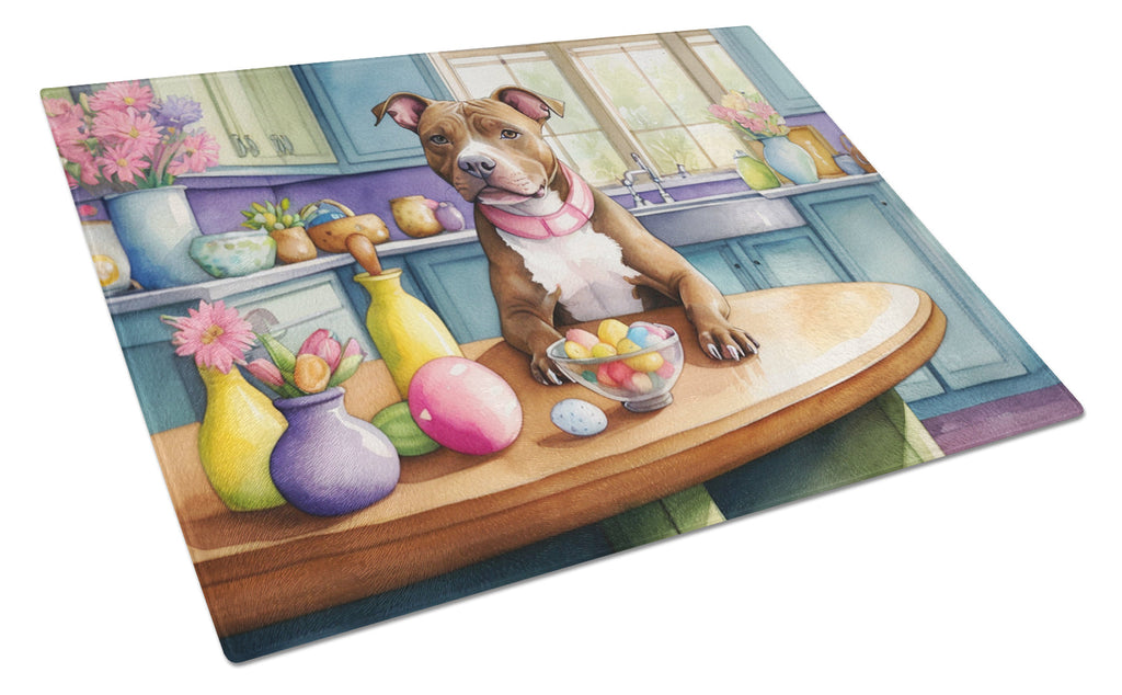 Decorating Easter Pit Bull Terrier Cutting Board Tempered Glass Kitchen Cutting Surface, Heat Resistant Chopping, Non-Slip Feet, Food Prep & Serving