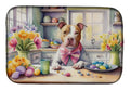 Decorating Easter Pit Bull Terrier Dish Drying Mat Absorbent Dish Drying Mat Pad for Kitchen Counter Dish Drainer Mat for Countertop, 14 x 21", Multicolor