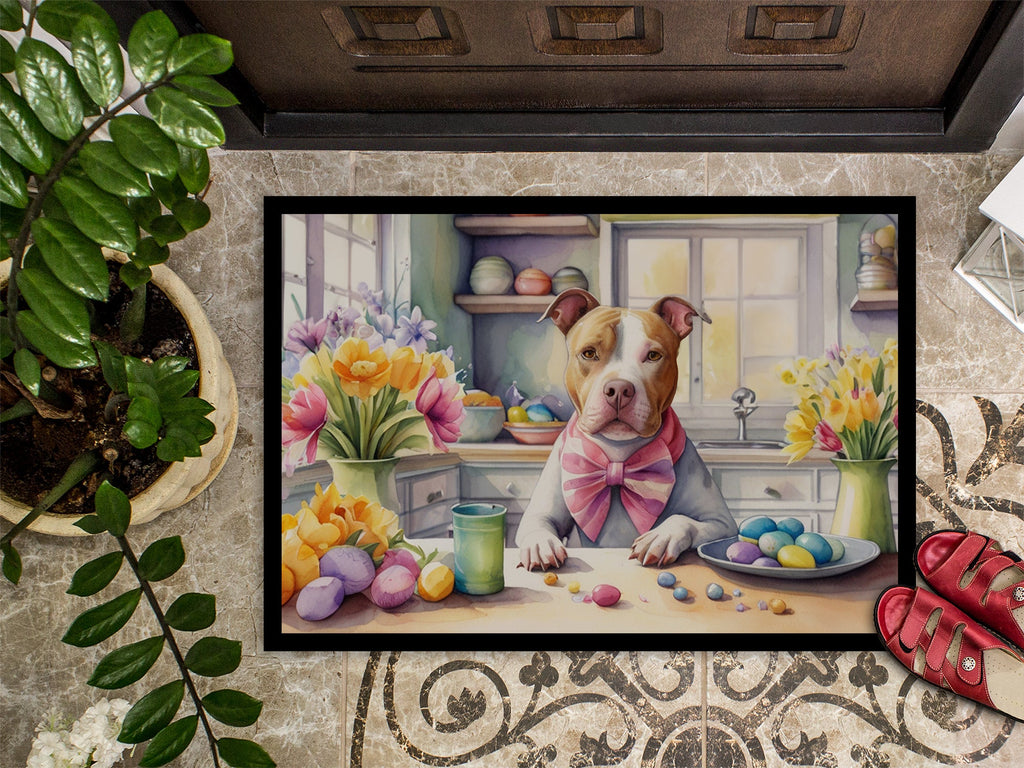 Decorating Easter Pit Bull Terrier Doormat Indoor Outdoor 18H X 27W Front Door Mat Rugs for Entryway, Non Slip Washable