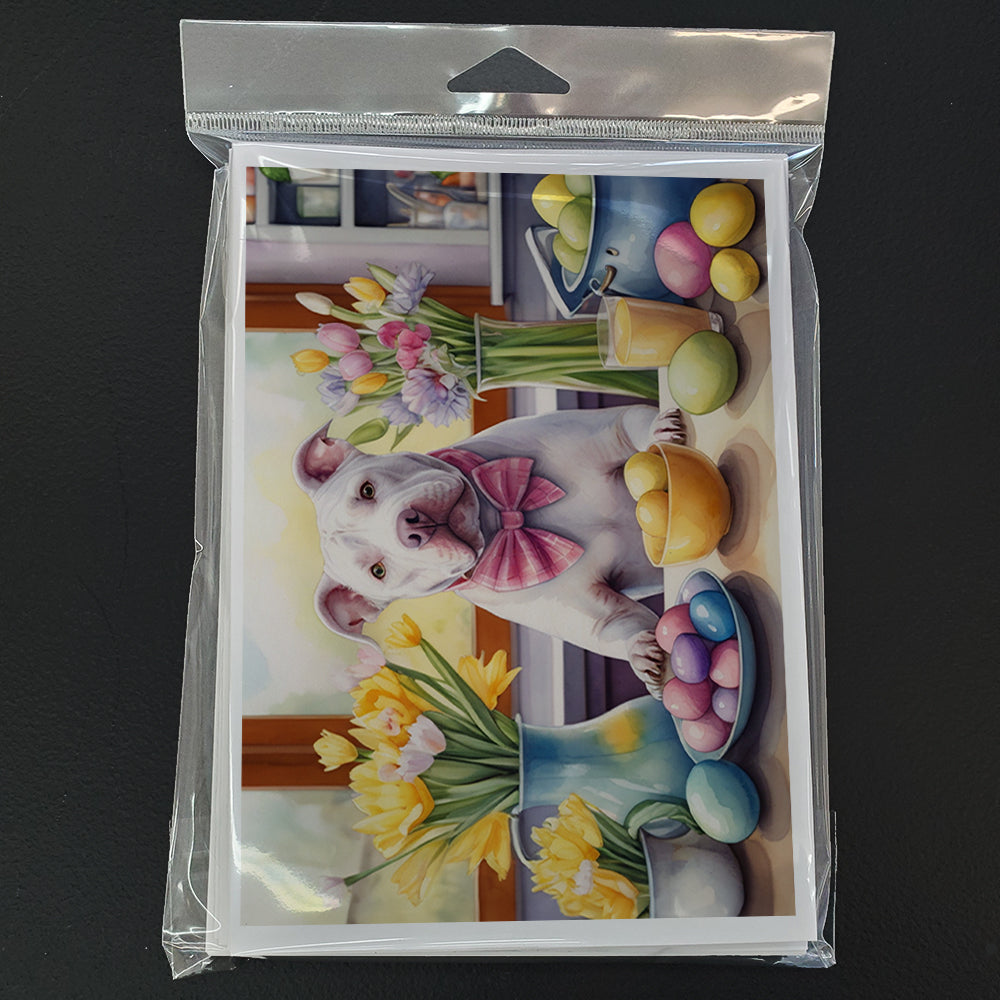Decorating Easter Pit Bull Terrier Greeting Cards Pack of 8 Blank Cards with Envelopes Whimsical A7 Size 5x7