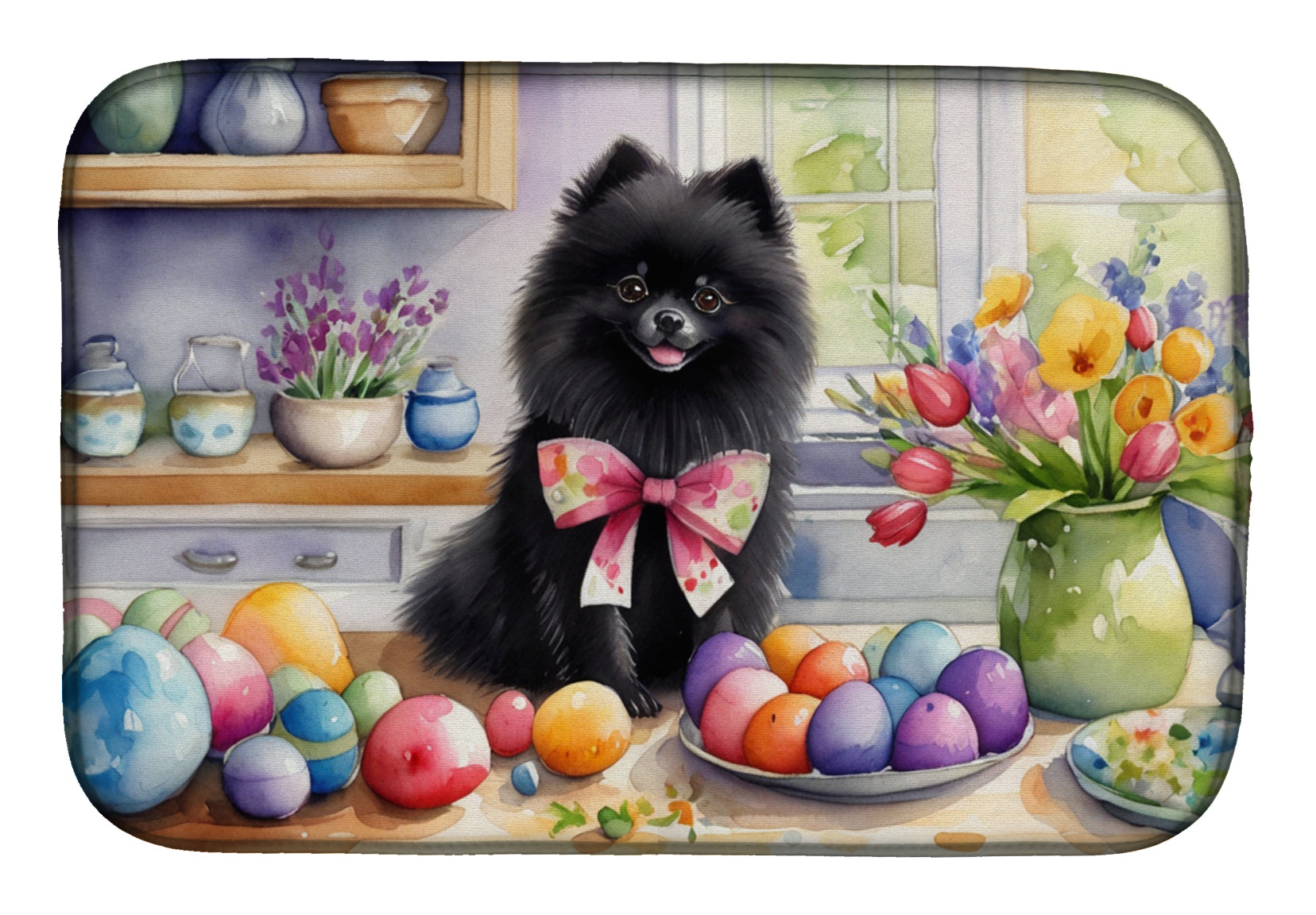 Decorating Easter Pomeranian Dish Drying Mat Absorbent Dish Drying Mat Pad for Kitchen Counter Dish Drainer Mat for Countertop, 14 x 21", Multicolor