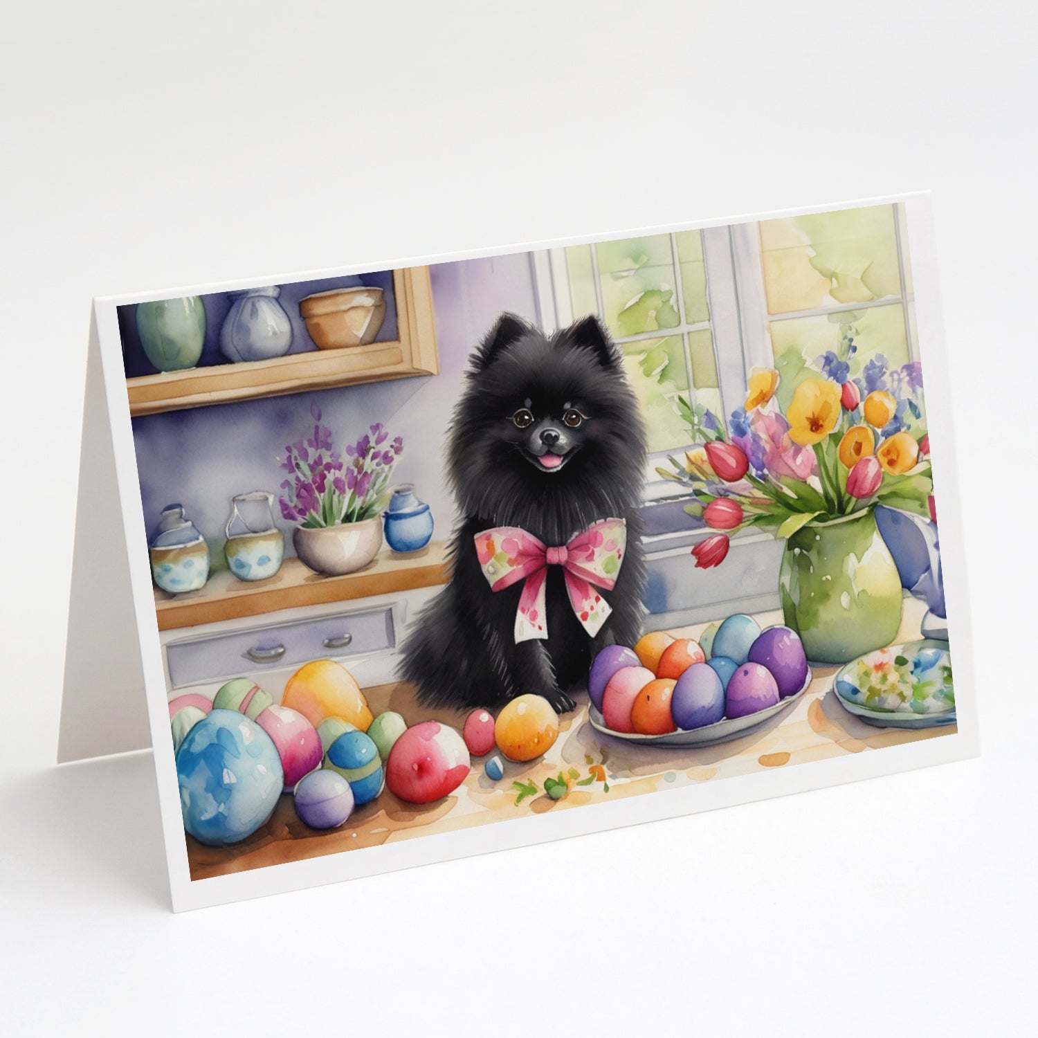 Decorating Easter Pomeranian Greeting Cards Pack of 8 Blank Cards with Envelopes Whimsical A7 Size 5x7