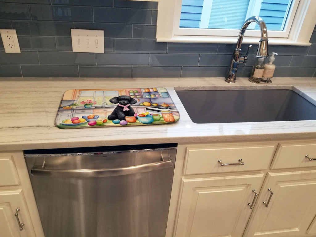 Decorating Easter Black Poodle Dish Drying Mat Absorbent Dish Drying Mat Pad for Kitchen Counter Dish Drainer Mat for Countertop, 14 x 21", Multicolor