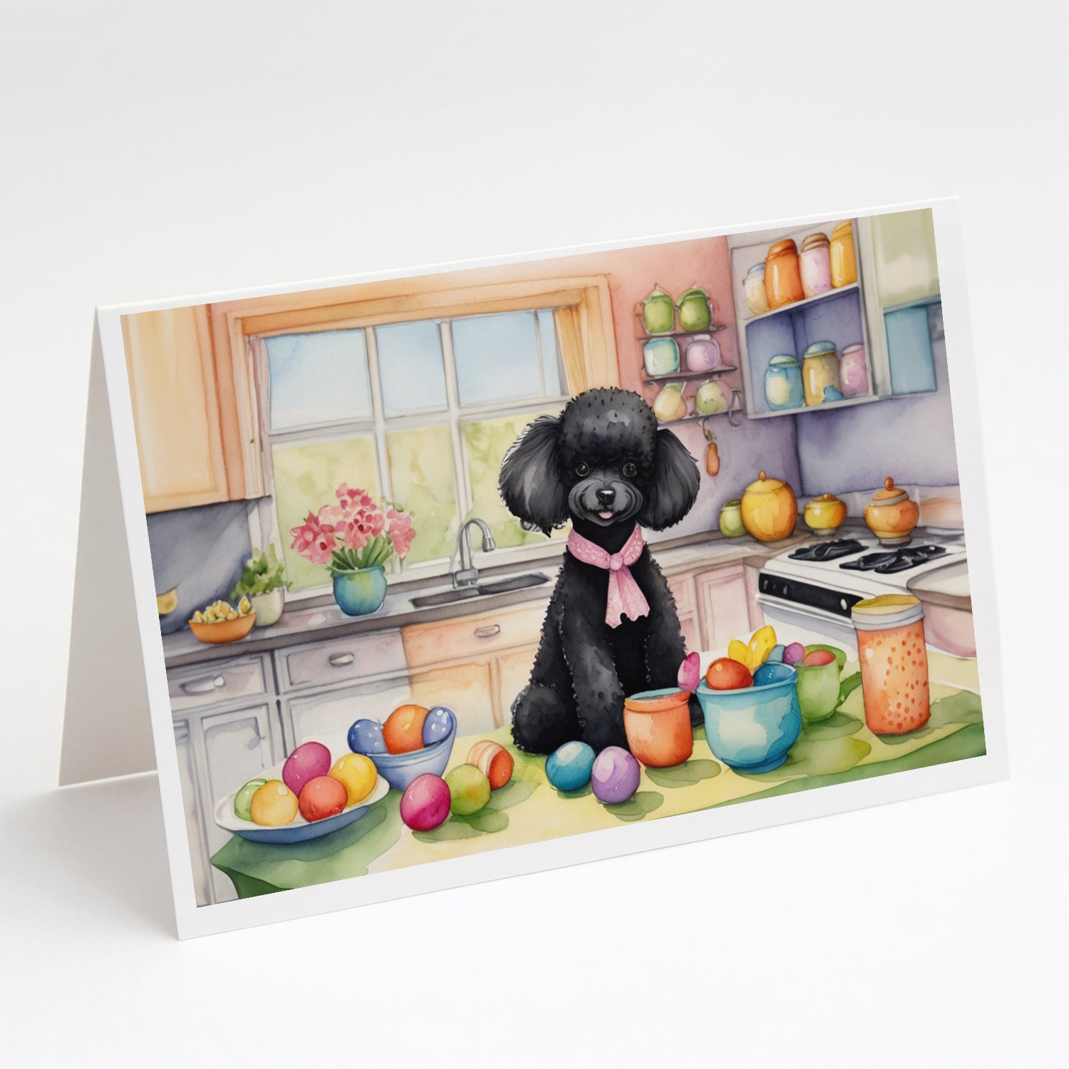 Decorating Easter Black Poodle Greeting Cards Pack of 8 Blank Cards with Envelopes Whimsical A7 Size 5x7
