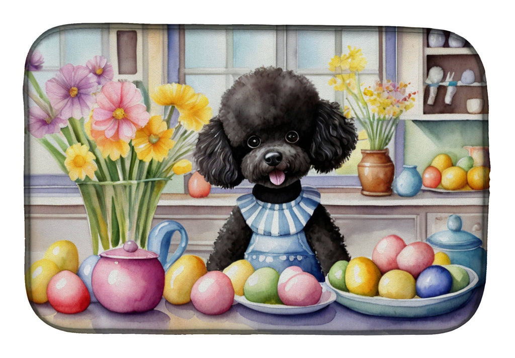 Decorating Easter Black Poodle Dish Drying Mat Absorbent Dish Drying Mat Pad for Kitchen Counter Dish Drainer Mat for Countertop, 14 x 21", Multicolor