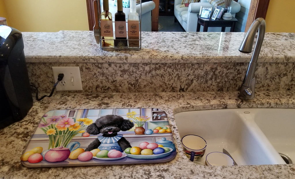 Decorating Easter Black Poodle Dish Drying Mat Absorbent Dish Drying Mat Pad for Kitchen Counter Dish Drainer Mat for Countertop, 14 x 21", Multicolor