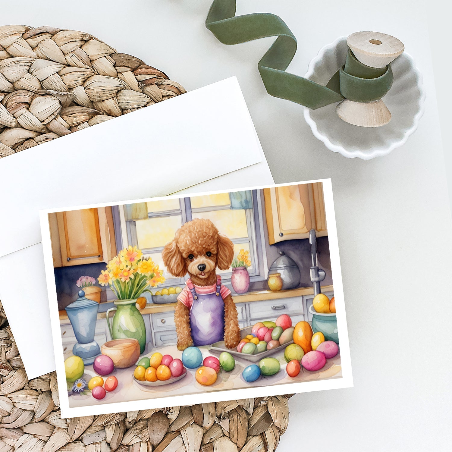 Decorating Easter Poodle Greeting Cards Pack of 8 Blank Cards with Envelopes Whimsical A7 Size 5x7