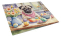 Decorating Easter Pug Cutting Board Tempered Glass Kitchen Cutting Surface, Heat Resistant Chopping, Non-Slip Feet, Food Prep & Serving