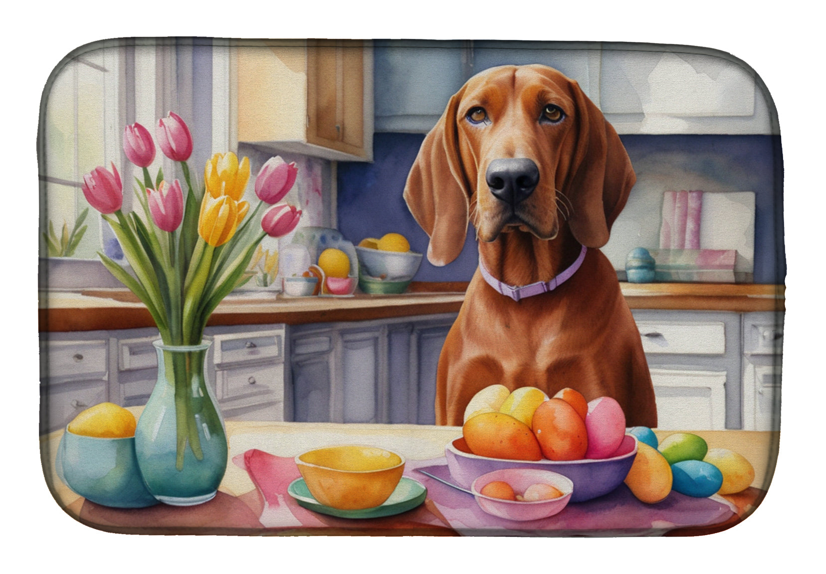 Decorating Easter Redbone Coonhound Dish Drying Mat Absorbent Dish Drying Mat Pad for Kitchen Counter Dish Drainer Mat for Countertop, 14 x 21", Multicolor