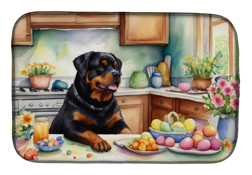 Decorating Easter Rottweiler Dish Drying Mat Absorbent Dish Drying Mat Pad for Kitchen Counter Dish Drainer Mat for Countertop, 14 x 21", Multicolor
