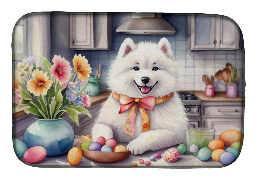 Decorating Easter Samoyed Dish Drying Mat Absorbent Dish Drying Mat Pad for Kitchen Counter Dish Drainer Mat for Countertop, 14 x 21", Multicolor