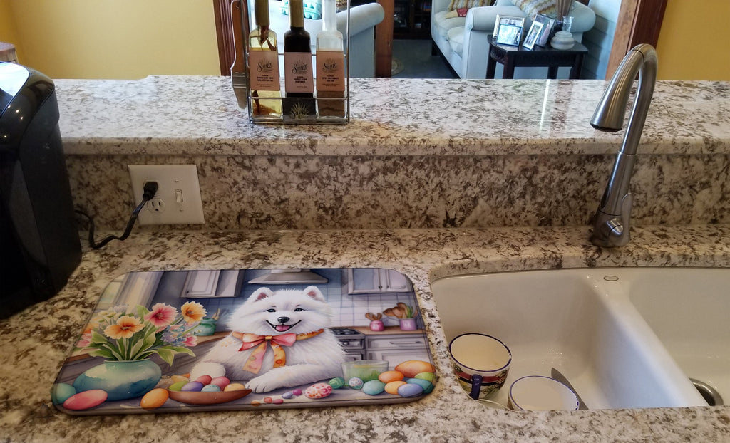 Decorating Easter Samoyed Dish Drying Mat Absorbent Dish Drying Mat Pad for Kitchen Counter Dish Drainer Mat for Countertop, 14 x 21", Multicolor