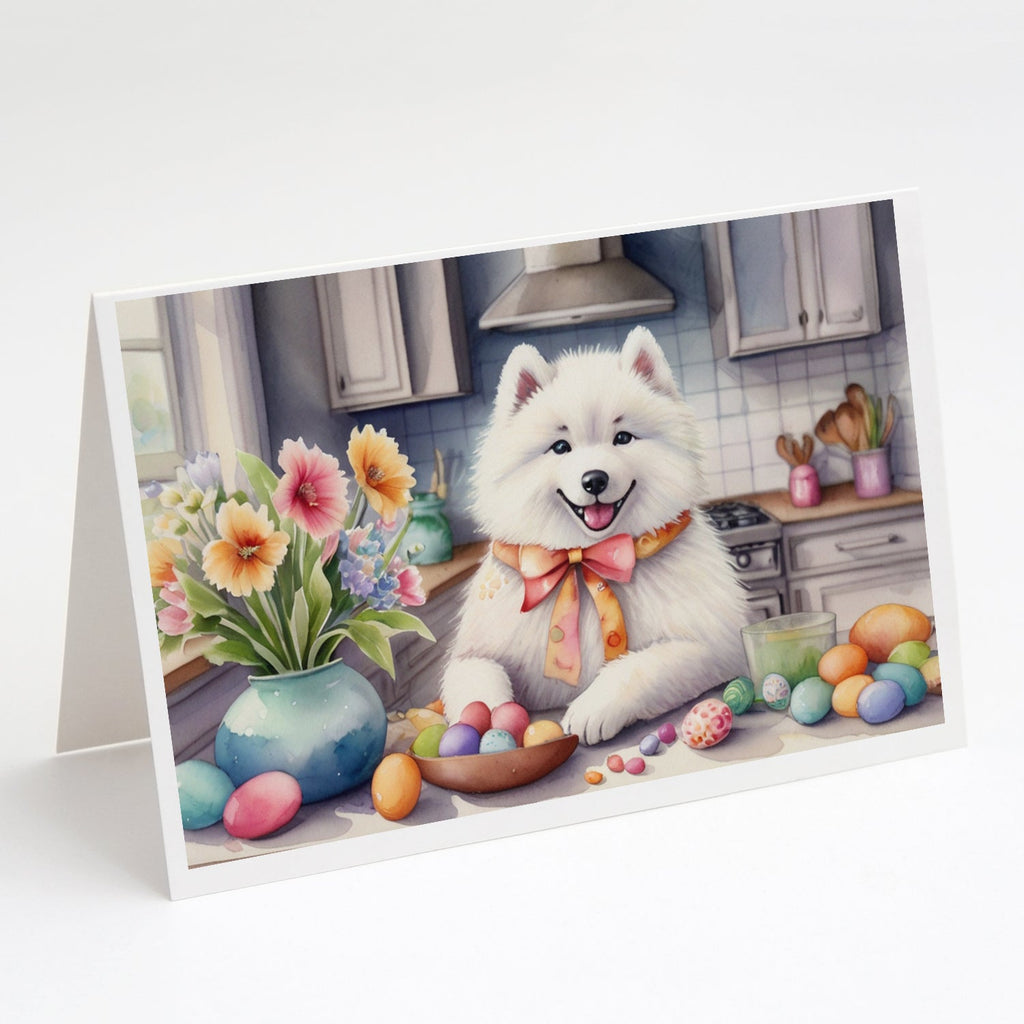 Decorating Easter Samoyed Greeting Cards Pack of 8 Blank Cards with Envelopes Whimsical A7 Size 5x7