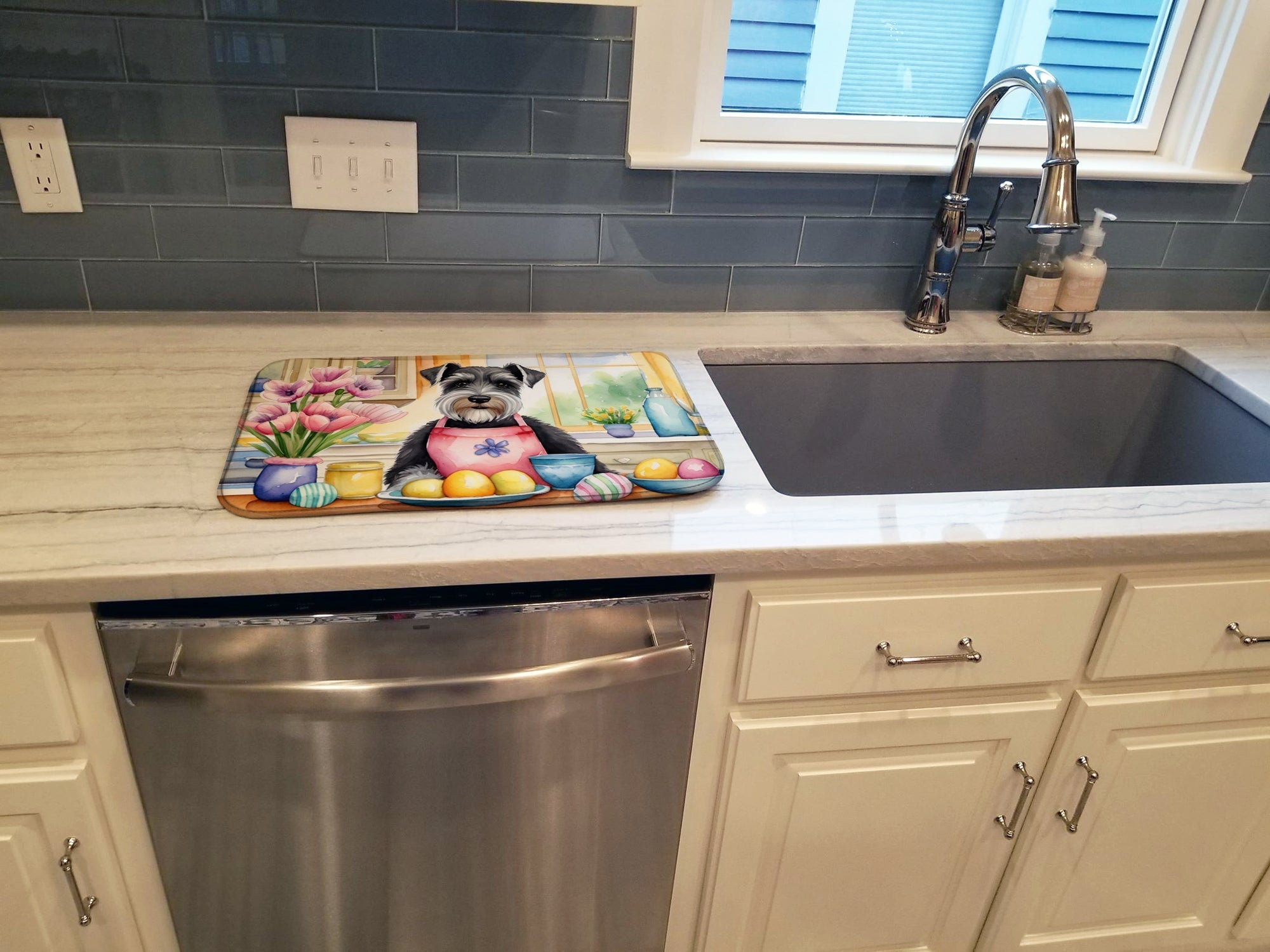 Decorating Easter Schnauzer Dish Drying Mat Absorbent Dish Drying Mat Pad for Kitchen Counter Dish Drainer Mat for Countertop, 14 x 21", Multicolor