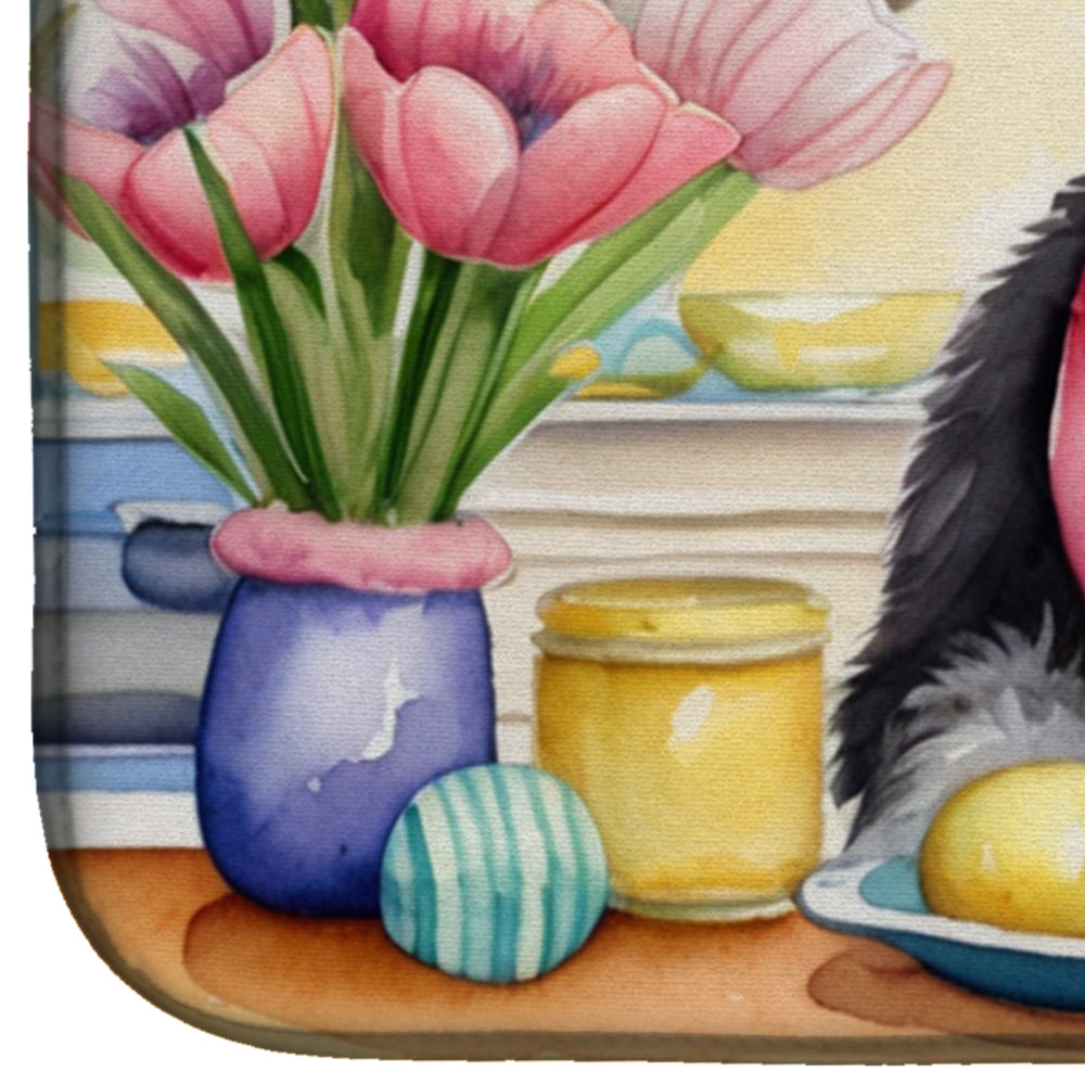 Decorating Easter Schnauzer Dish Drying Mat Absorbent Dish Drying Mat Pad for Kitchen Counter Dish Drainer Mat for Countertop, 14 x 21", Multicolor