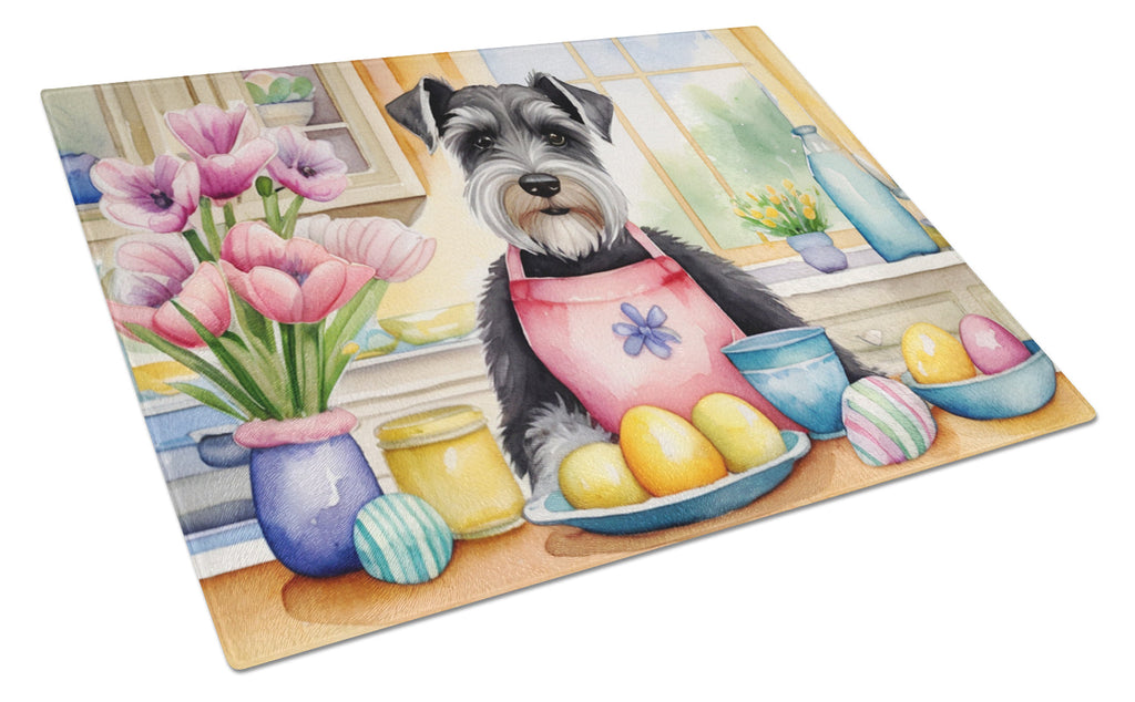 Decorating Easter Schnauzer Cutting Board Tempered Glass Kitchen Cutting Surface, Heat Resistant Chopping, Non-Slip Feet, Food Prep & Serving