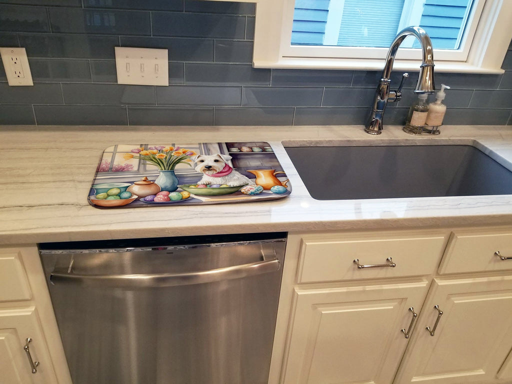Decorating Easter Sealyham Terrier Dish Drying Mat Absorbent Dish Drying Mat Pad for Kitchen Counter Dish Drainer Mat for Countertop, 14 x 21", Multicolor