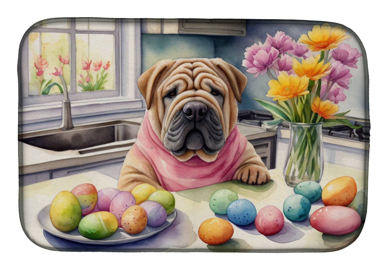 Decorating Easter Shar Pei Dish Drying Mat Absorbent Dish Drying Mat Pad for Kitchen Counter Dish Drainer Mat for Countertop, 14 x 21", Multicolor