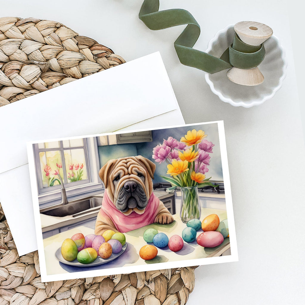 Decorating Easter Shar Pei Greeting Cards Pack of 8 Blank Cards with Envelopes Whimsical A7 Size 5x7