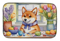 Decorating Easter Shiba Inu Dish Drying Mat Absorbent Dish Drying Mat Pad for Kitchen Counter Dish Drainer Mat for Countertop, 14 x 21", Multicolor