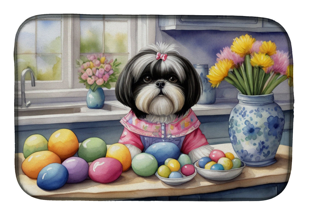 Decorating Easter Shih Tzu Dish Drying Mat Absorbent Dish Drying Mat Pad for Kitchen Counter Dish Drainer Mat for Countertop, 14 x 21", Multicolor