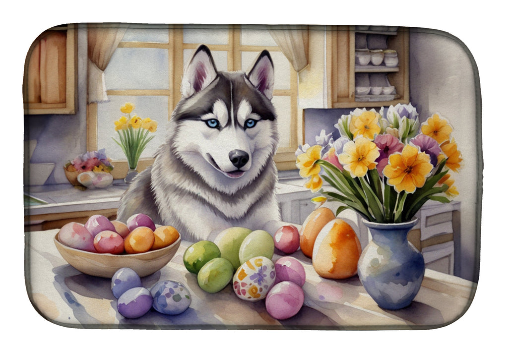 Decorating Easter Siberian Husky Dish Drying Mat Absorbent Dish Drying Mat Pad for Kitchen Counter Dish Drainer Mat for Countertop, 14 x 21", Multicolor