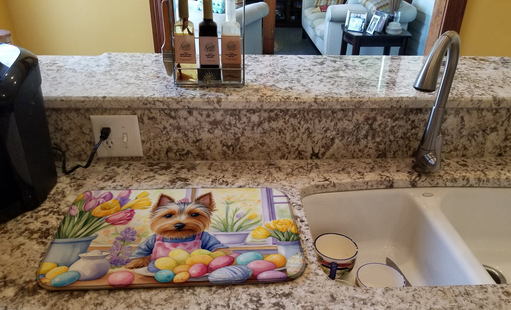 Decorating Easter Silky Terrier Dish Drying Mat Absorbent Dish Drying Mat Pad for Kitchen Counter Dish Drainer Mat for Countertop, 14 x 21", Multicolor