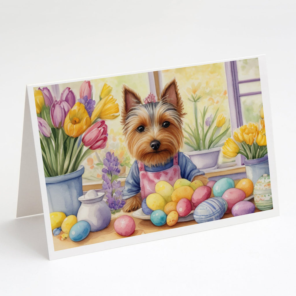 Decorating Easter Silky Terrier Greeting Cards Pack of 8 Blank Cards with Envelopes Whimsical A7 Size 5x7
