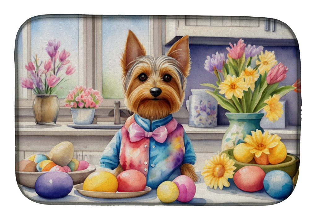 Decorating Easter Silky Terrier Dish Drying Mat Absorbent Dish Drying Mat Pad for Kitchen Counter Dish Drainer Mat for Countertop, 14 x 21", Multicolor