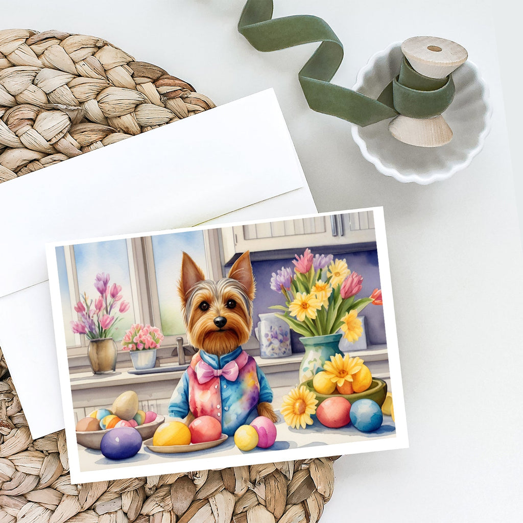 Decorating Easter Silky Terrier Greeting Cards Pack of 8 Blank Cards with Envelopes Whimsical A7 Size 5x7