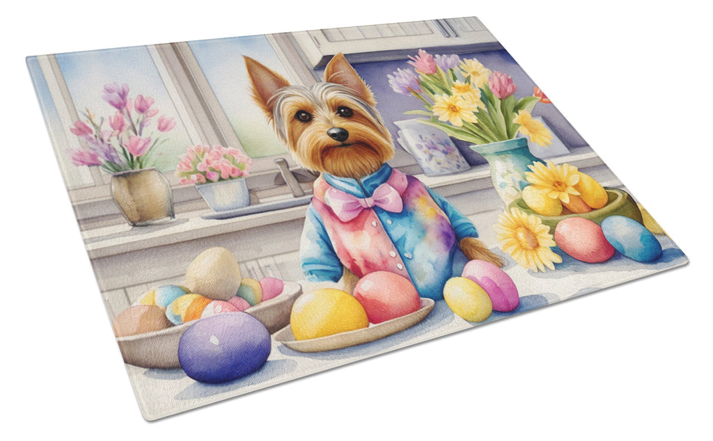 Decorating Easter Silky Terrier Cutting Board Tempered Glass Kitchen Cutting Surface, Heat Resistant Chopping, Non-Slip Feet, Food Prep & Serving