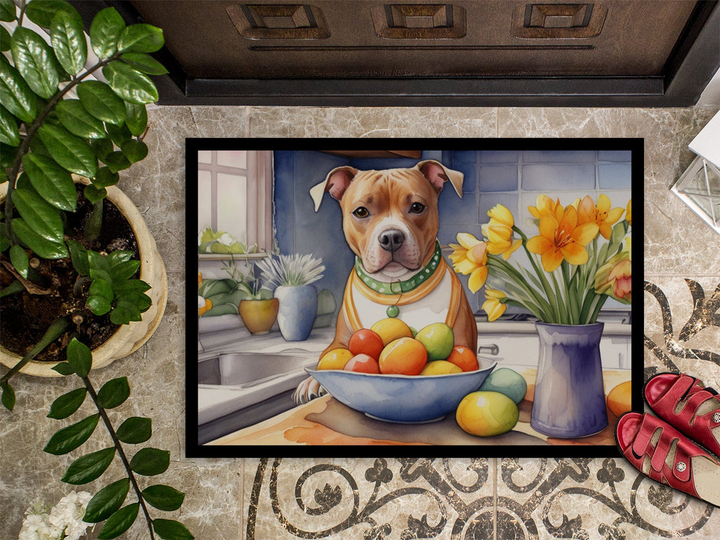 Decorating Easter Staffordshire Bull Terrier Doormat Indoor Outdoor 24H X 36W Front Door Mat Rugs for Entryway, Non Slip Washable Low Pile,