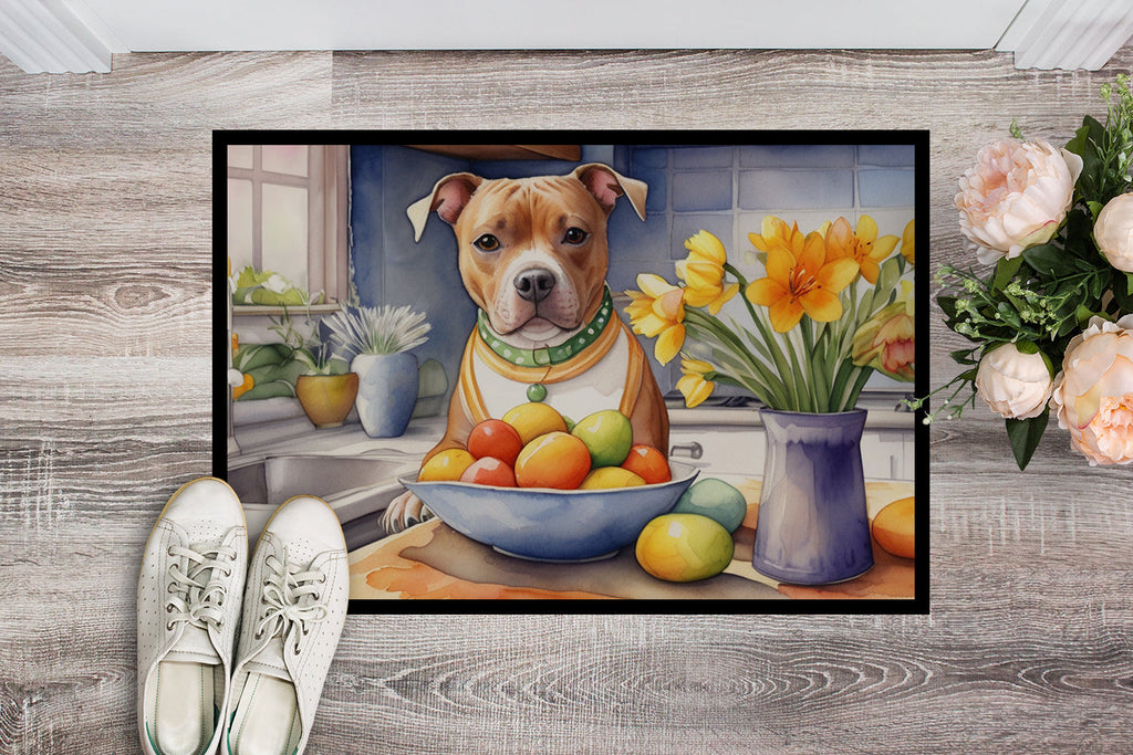 Decorating Easter Staffordshire Bull Terrier Doormat Indoor Outdoor 18H X 27W Front Door Mat Rugs for Entryway, Non Slip Washable
