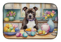 Decorating Easter Staffordshire Bull Terrier Dish Drying Mat Absorbent Dish Drying Mat Pad for Kitchen Counter Dish Drainer Mat for Countertop, 14 x 21", Multicolor