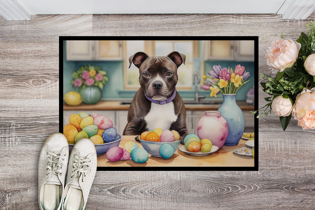 Decorating Easter Staffordshire Bull Terrier Doormat Indoor Outdoor 24H X 36W Front Door Mat Rugs for Entryway, Non Slip Washable Low Pile,