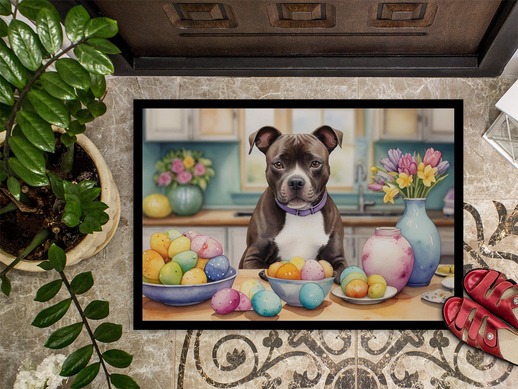 Decorating Easter Staffordshire Bull Terrier Doormat Indoor Outdoor 24H X 36W Front Door Mat Rugs for Entryway, Non Slip Washable Low Pile,