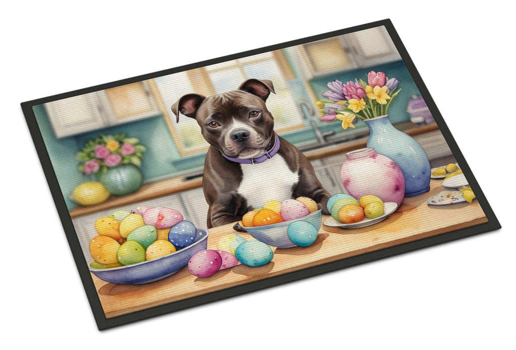 Decorating Easter Staffordshire Bull Terrier Doormat Indoor Outdoor 18H X 27W Front Door Mat Rugs for Entryway, Non Slip Washable