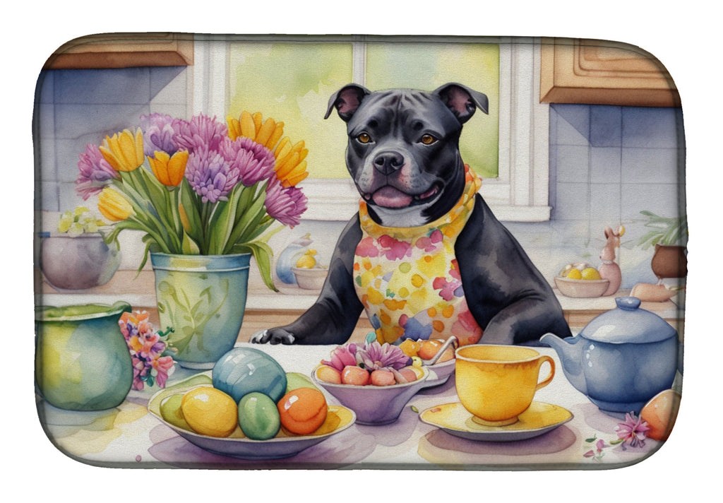 Decorating Easter Staffordshire Bull Terrier Dish Drying Mat Absorbent Dish Drying Mat Pad for Kitchen Counter Dish Drainer Mat for Countertop, 14 x 21", Multicolor
