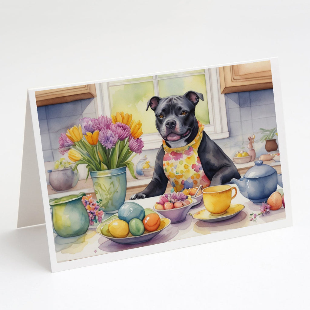 Decorating Easter Staffordshire Bull Terrier Greeting Cards Pack of 8 Blank Cards with Envelopes Whimsical A7 Size 5x7