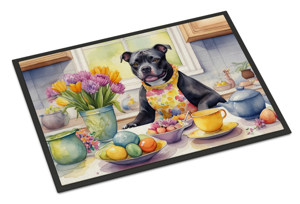 Decorating Easter Staffordshire Bull Terrier Doormat Indoor Outdoor 24H X 36W Front Door Mat Rugs for Entryway, Non Slip Washable Low Pile,