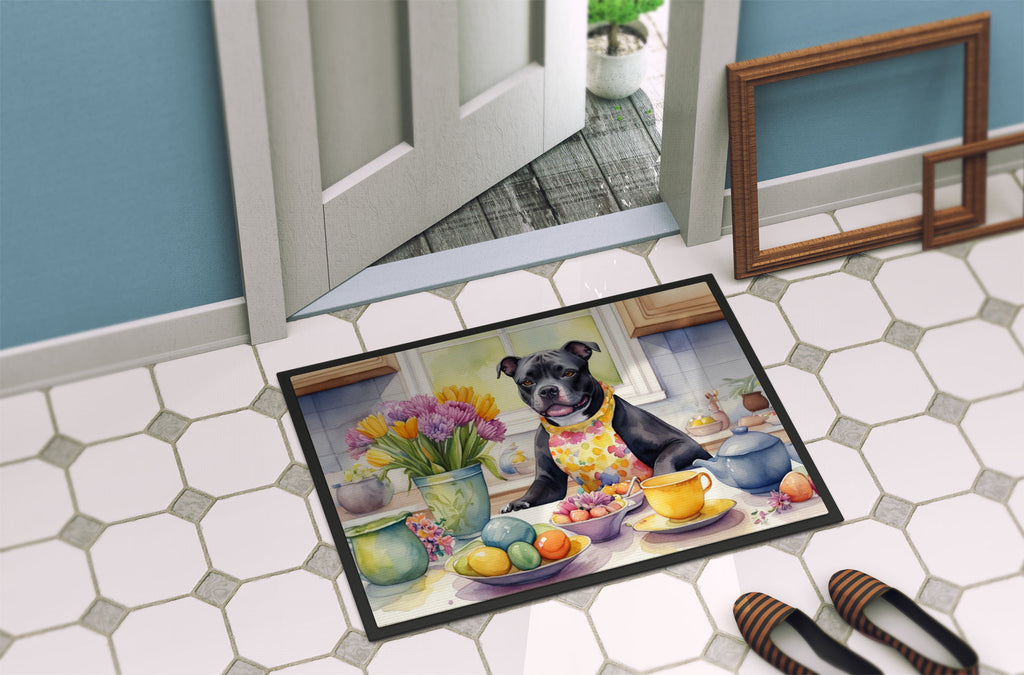 Decorating Easter Staffordshire Bull Terrier Doormat Indoor Outdoor 18H X 27W Front Door Mat Rugs for Entryway, Non Slip Washable