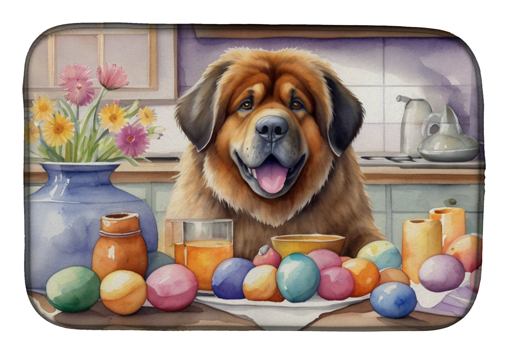 Decorating Easter Tibetan Mastiff Dish Drying Mat Absorbent Dish Drying Mat Pad for Kitchen Counter Dish Drainer Mat for Countertop, 14 x 21", Multicolor